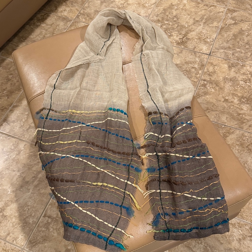 BNWT Linen Beige and Brown Striped Scarf